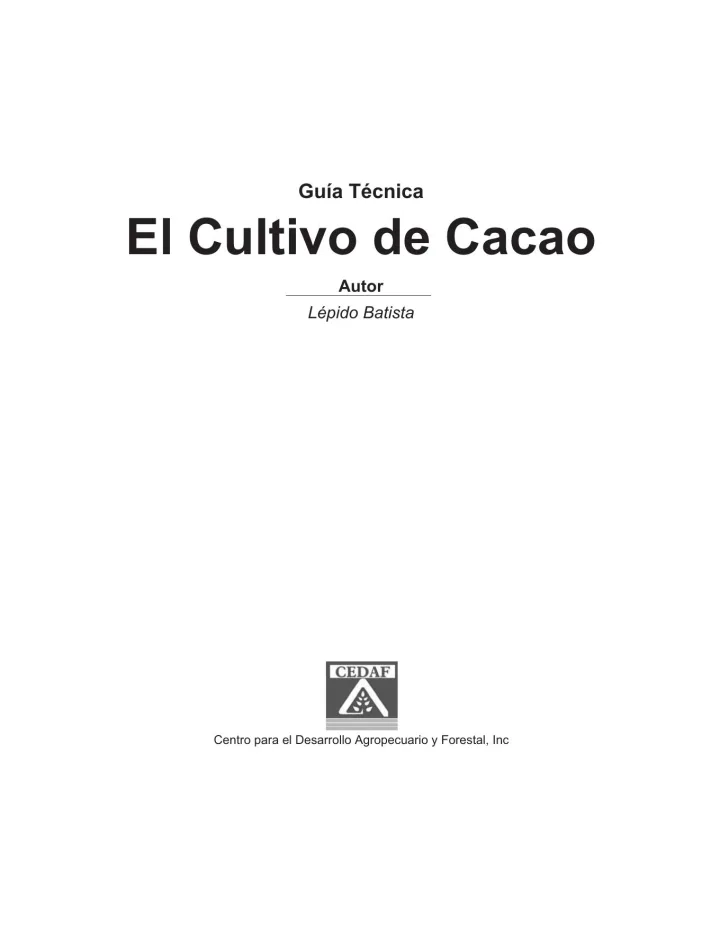 Portada de Guía Técnica: El Cultivo de Cacao