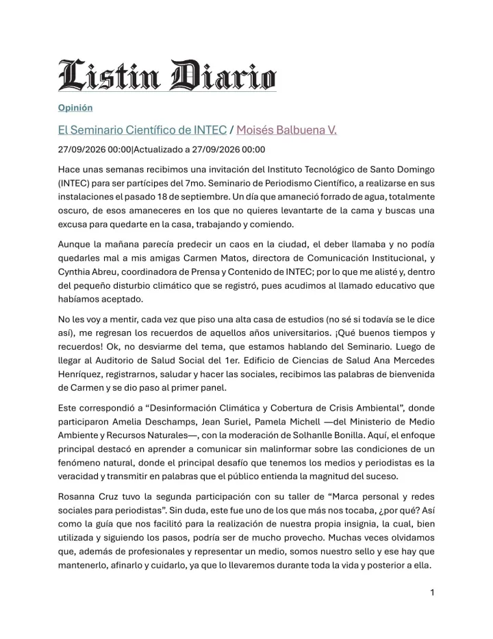 Portada de El Seminario Científico de INTEC