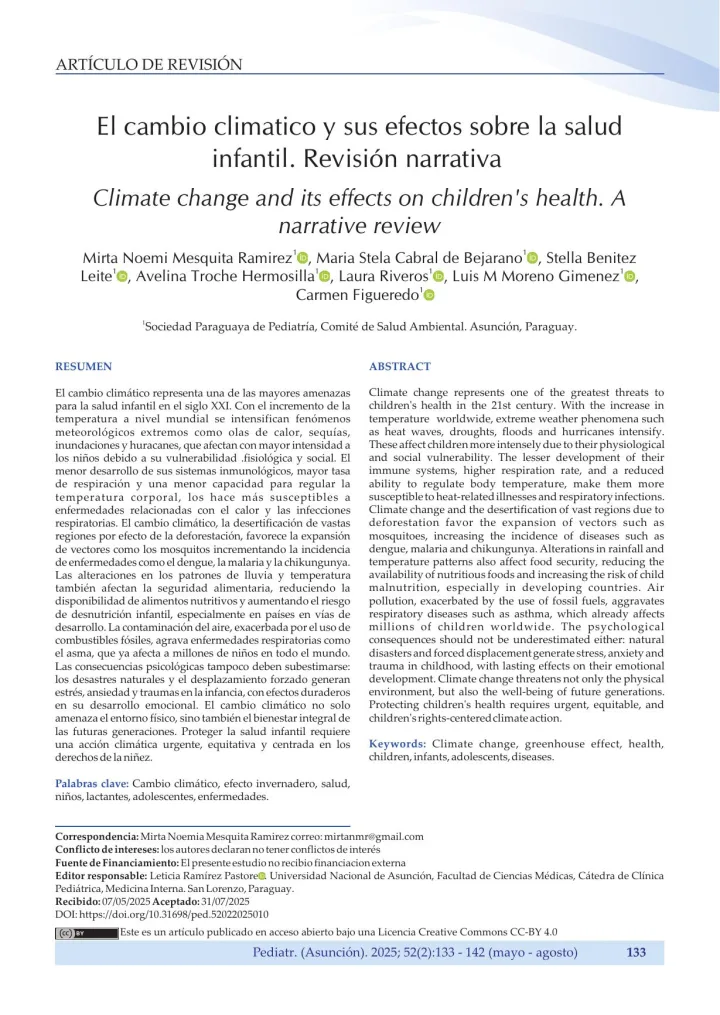Portada de El cambio climatico y sus efectos sobre la salud  infantil. Revisión narrativa = Climate change and its effects on children's health. A  narrative review