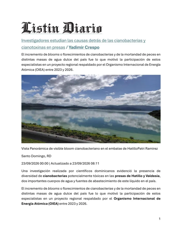 Portada de Investigadores estudian las causas detrás de las cianobacterias y cianotoxinas en presas