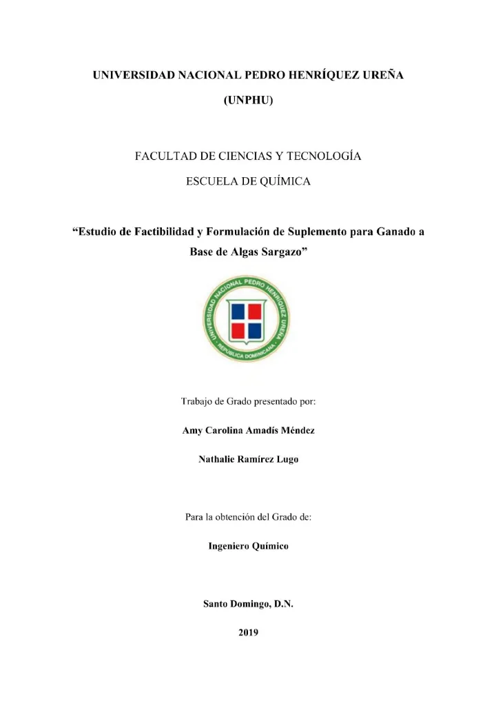 Portada de Estudio de Factibilidad y Formulación de Suplemento para Ganado a Base de Algas Sargazo