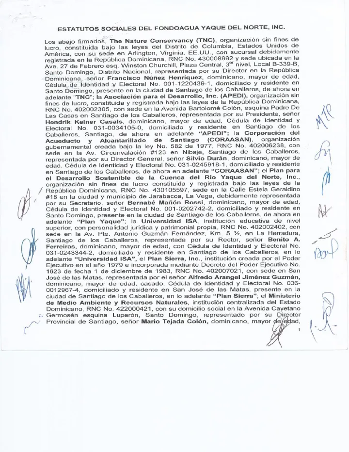 Portada de Estatutos Sociales del Fondo Agua Yaque del Norte, Inc.