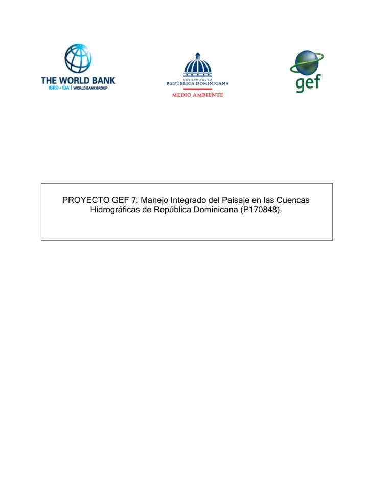 Portada de Proyecto GEF 7 : Manejo Integrado del Paisaje en las Cuencas Hidrográficas de República Dominicana (P170848)