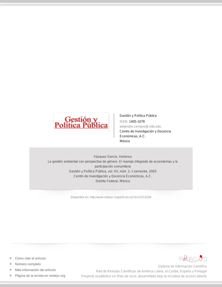 Portada de La Gestion Ambiental con Perspectiva de Género. El manejo integrado de ecosistemas y la participación comunitaria