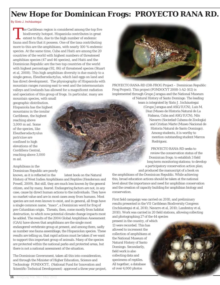 Portada de New Hope for Dominican Frogs:  PROYECTO RANA RD.