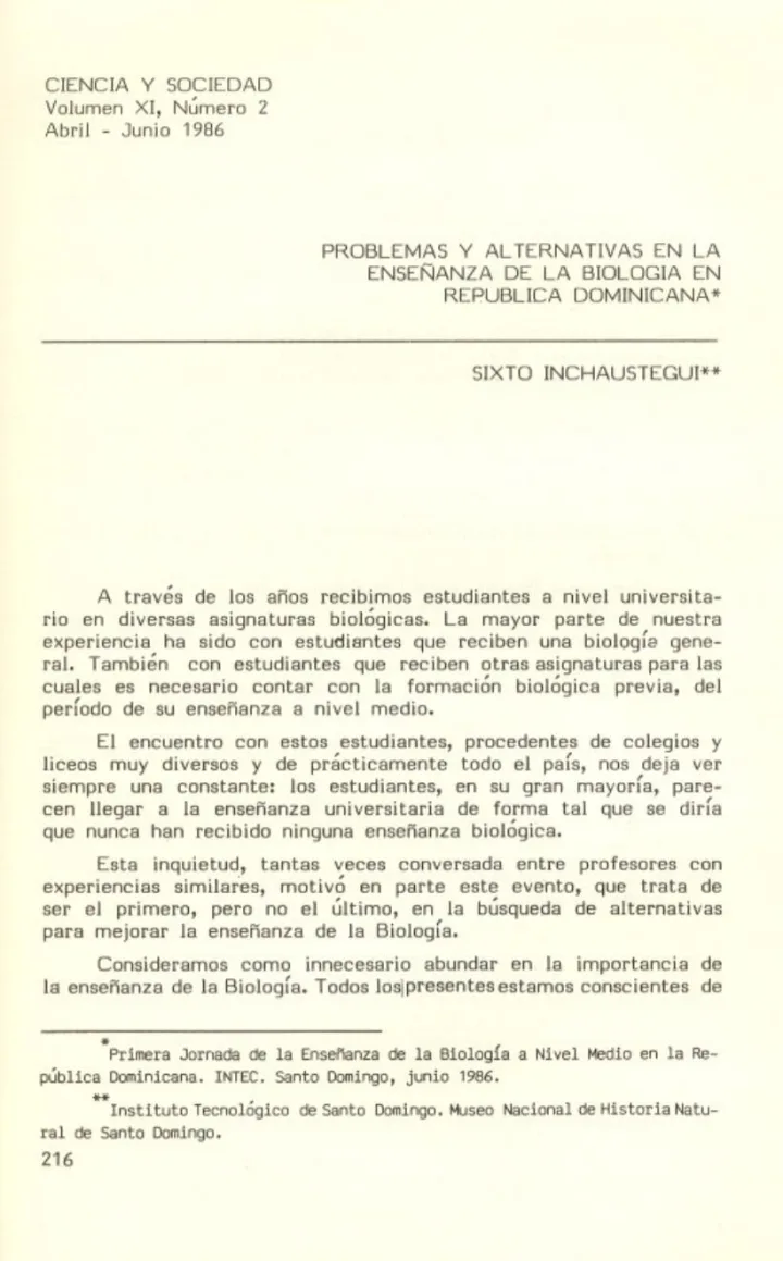 Portada de Problemas y alternativas en la enseñanza de la biología en República Dominicana