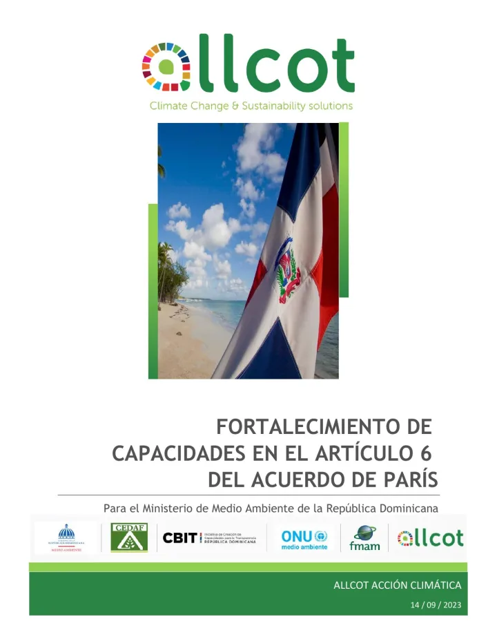 Portada de Fortalecimiento de capacidades en el Artículo 6 del Acuerdo de París: Para el Ministerio de Medio Ambiente de la República Dominicana