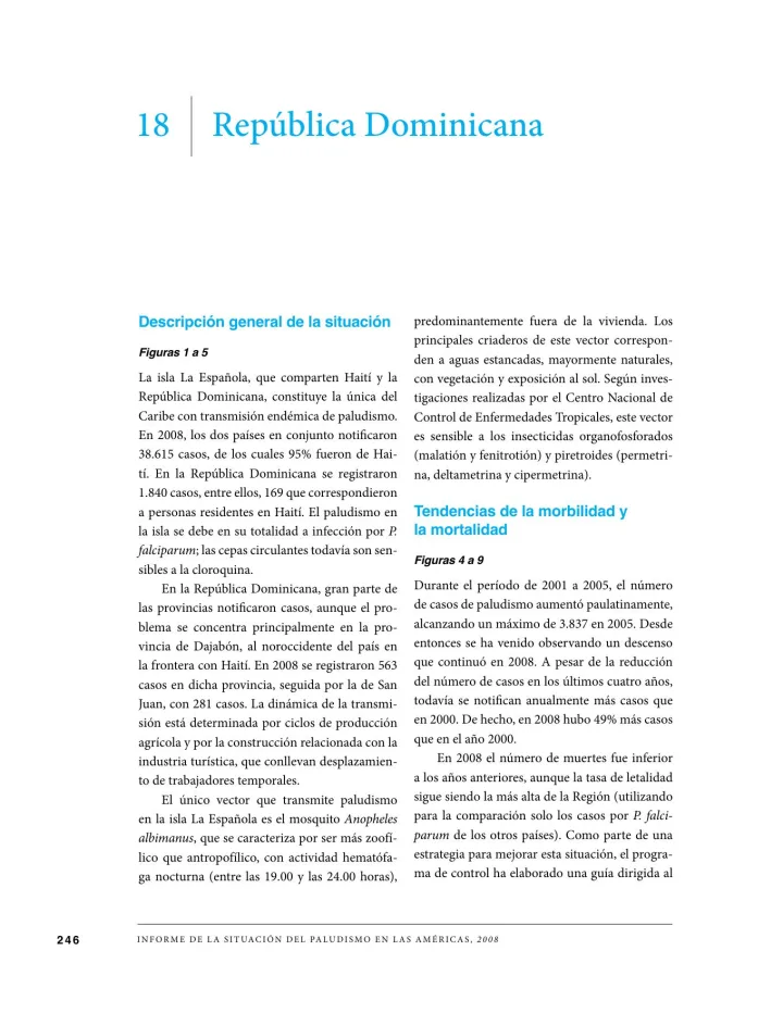 Portada de Informe del paludismo 2008, República Dominicana