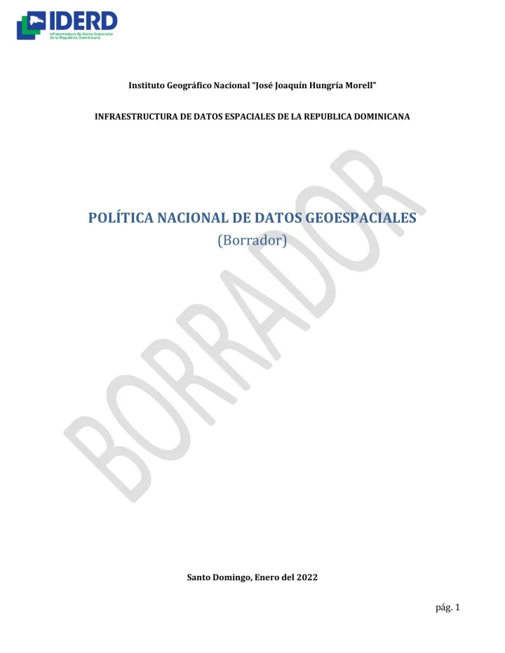 Portada de Política Nacional de Datos Geoespaciales (Borrador)