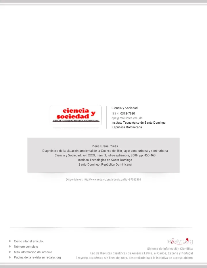 Portada de Diagnóstico de la situación ambiental de la Cuenca del Río Jaya: zona urbana y semi-urbana