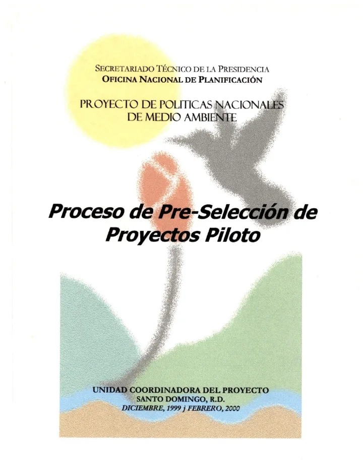 Portada de Proyecto de Políticas Nacionales de Medio Ambiente: Proceso de Pre-Selección de Proyectos Piloto