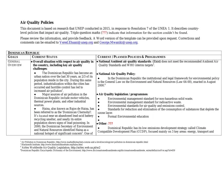 Portada de Air Quality Policies