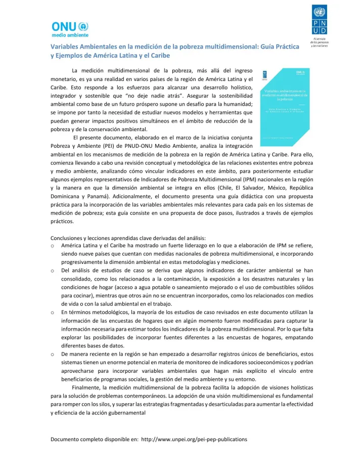 Portada de Variables Ambientales en la medición de la pobreza multidimensional: Guía Práctica y Ejemplos de América Latina y el Caribe