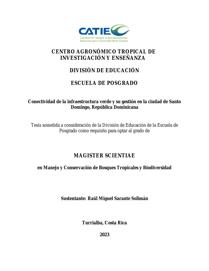 Portada de Conectividad de la infraestructura verde y su gestión en la ciudad de Santo Domingo, República Dominicana