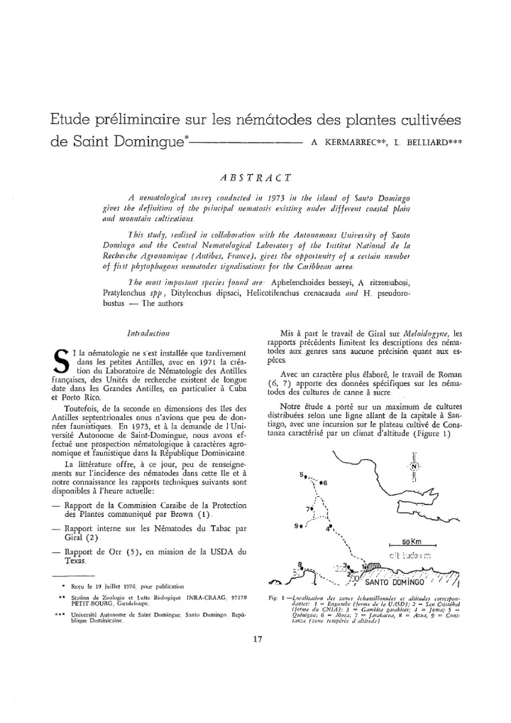 Portada de Etude préliminaire sur les némátodes des plantes cultivées de Saint Domingue = Estudio preliminar de los nemátodos de las plantas cultivadas de Santo Domingo