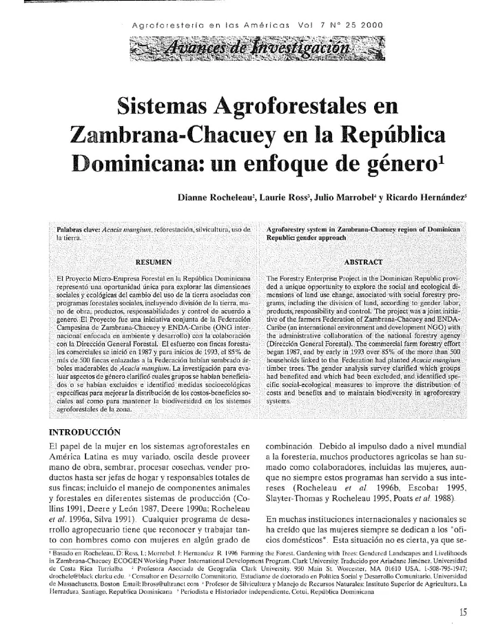 Portada de Sistemas Agroforestales en Zambrana-Chacuey en la República Dominicana: un enfoque de género