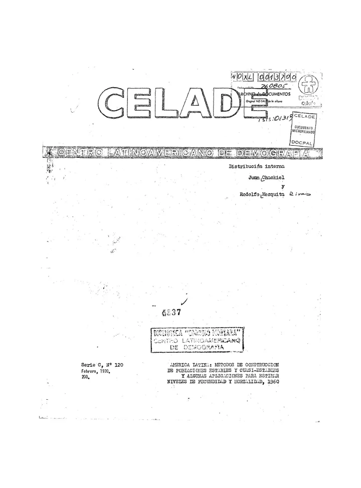 Portada de América Latina: Métodos de construcción de poblaciones estables y cuasi-estables y algunas aplicaciones para estimar niveles de fecundidad y mortalidad, 1960