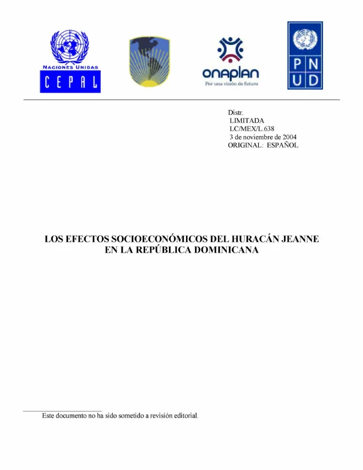 Portada de Los efectos socioeconómicos del huracán Jeanne en la República Dominicana