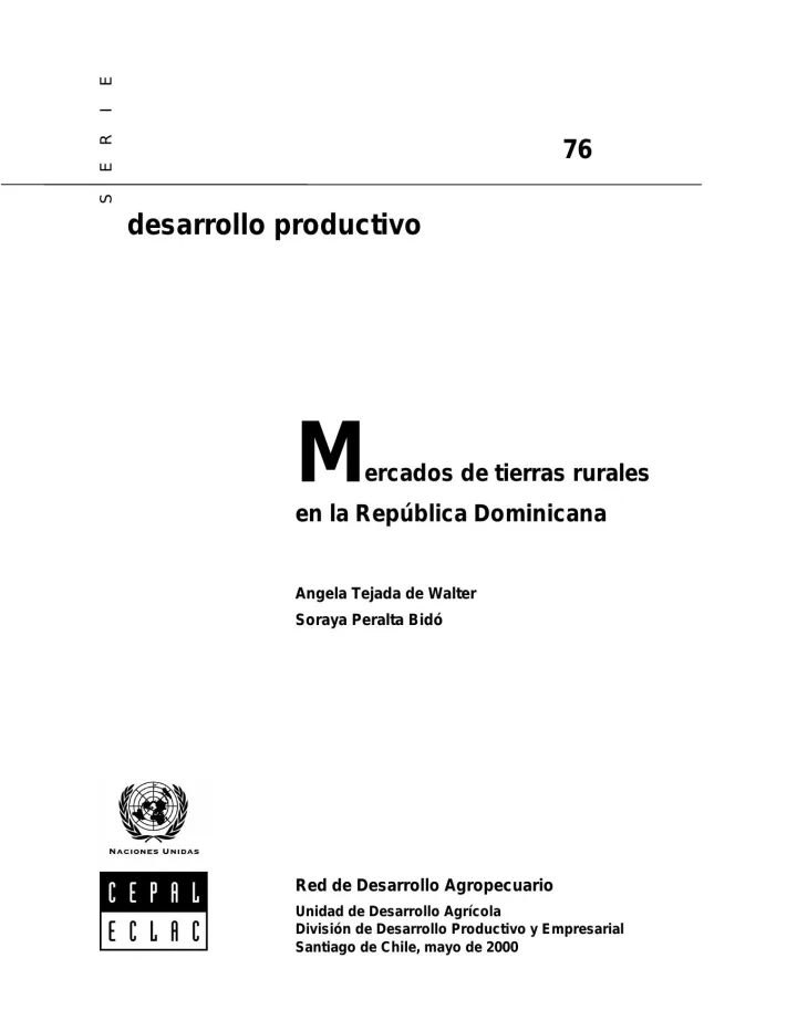 Portada de Mercados de tierras rurales en la República Dominicana