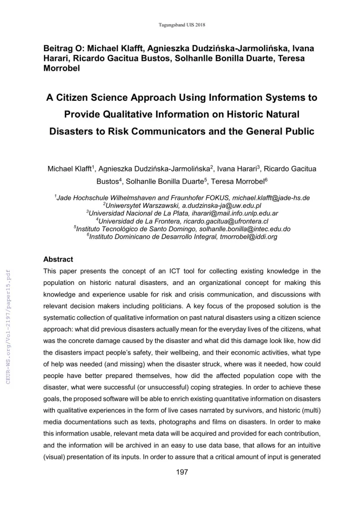 Portada de A Citizen Science Approach Using Information Systems to Provide Qualitative Information on Historic Natural Disasters to Risk Communicators and the General Public = Un enfoque de ciencia ciudadana mediante sistemas de información para proporcionar información cualitativa sobre desastres naturales históricos a comunicadores de riesgos y al público general