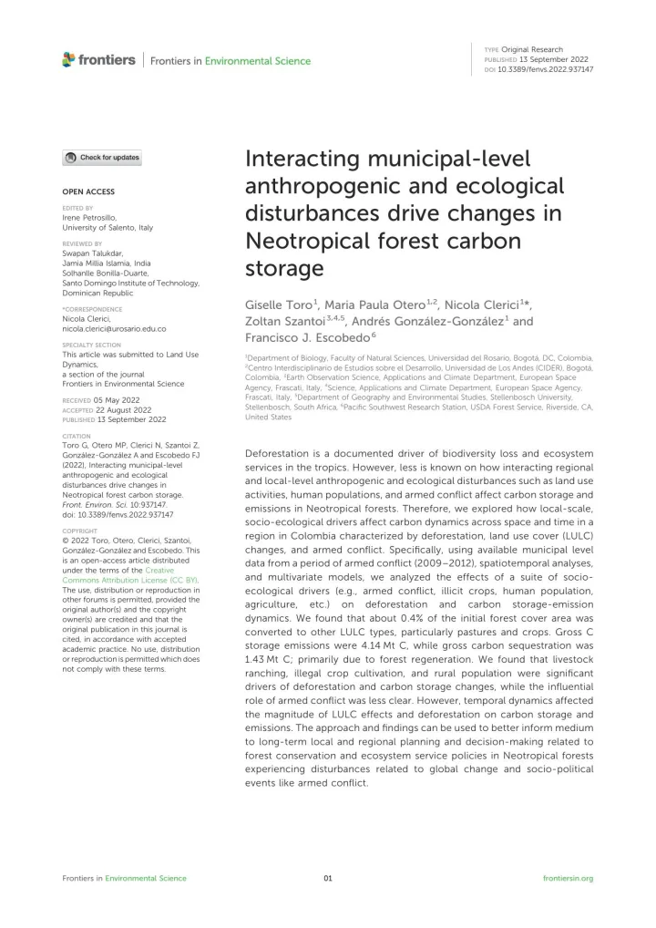 Portada de Interacting Municipal-Level Anthropogenic and Ecological Disturbances Drive Changes in Neotropical Forest Carbon Storage