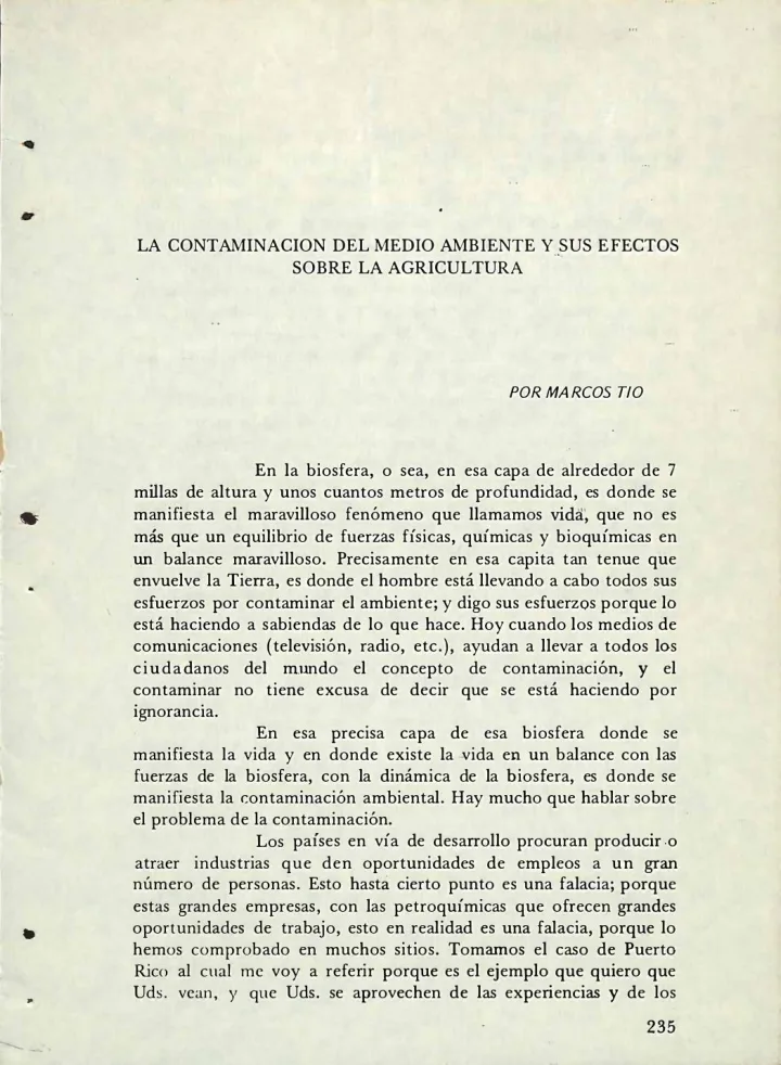 Portada de La contaminación del medio ambiente y sus efectos sobre la agricultura