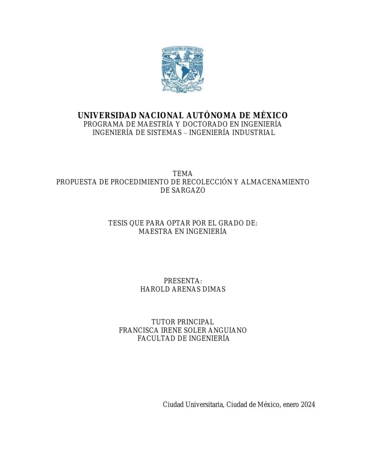 Portada de Propuesta de procedimiento de recolección y almacenamiento de sargazo