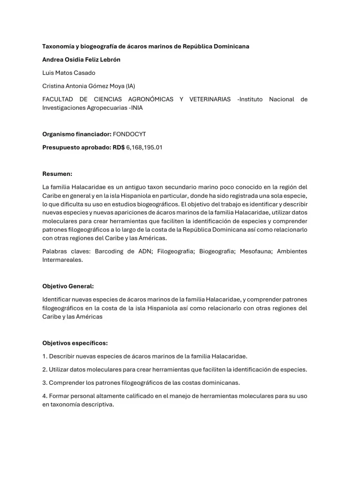 Portada de Taxonomía y biogeografía de ácaros marinos de República Dominicana
