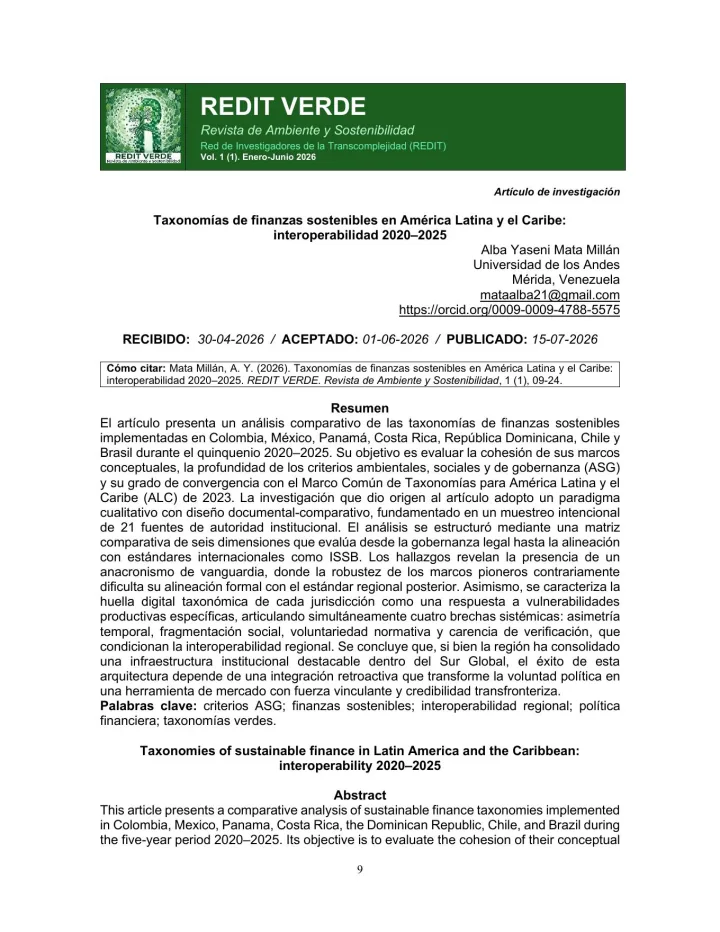 Portada de Taxonomías de finanzas sostenibles en América Latina y el Caribe: interoperabilidad 2020–2025
