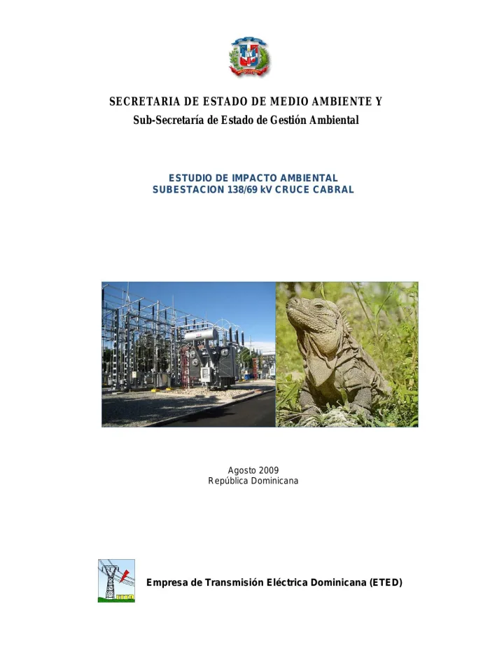 Portada de ESTUDIO DE IMPACTO AMBIENTAL SUBESTACION 138/69 kV CRUCE CABRAL