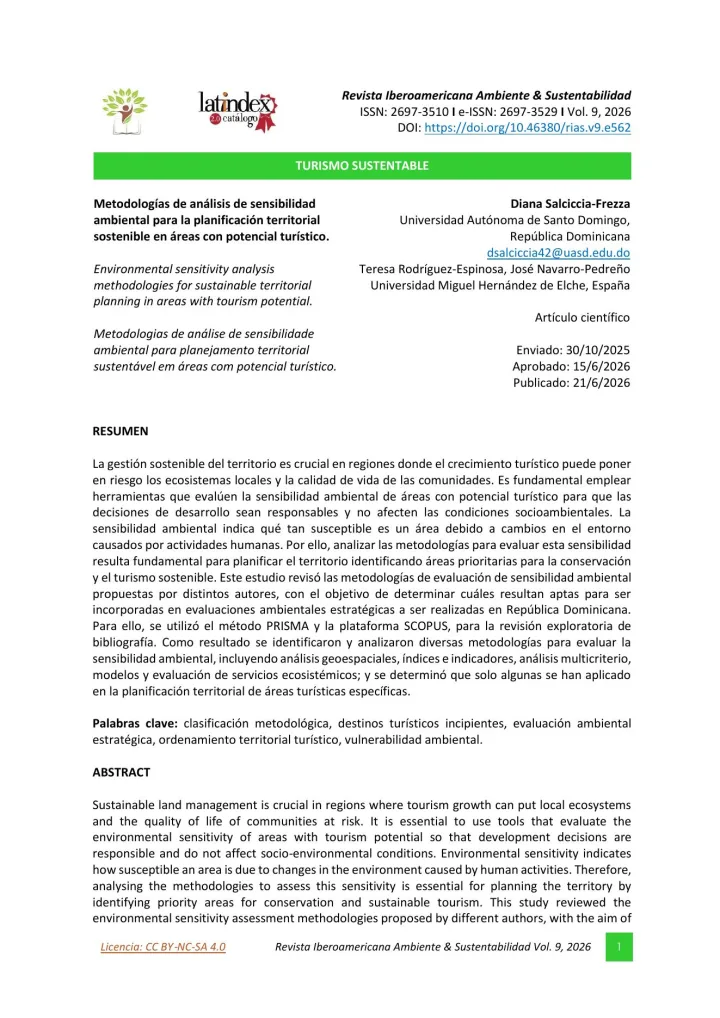 Portada de Metodologías de análisis de sensibilidad ambiental para la planificación territorial sostenible en áreas con potencial turístico