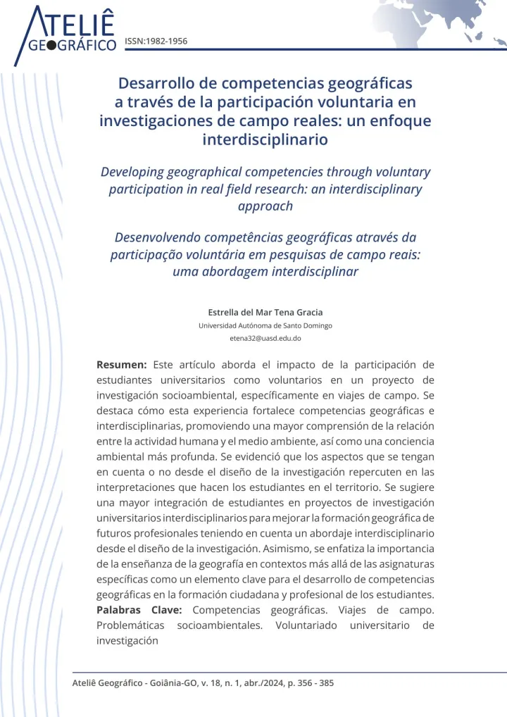 Portada de Desarrollo de competencias geográficas a través de la participación voluntaria en investigaciones de campo reales: un enfoque interdisciplinario