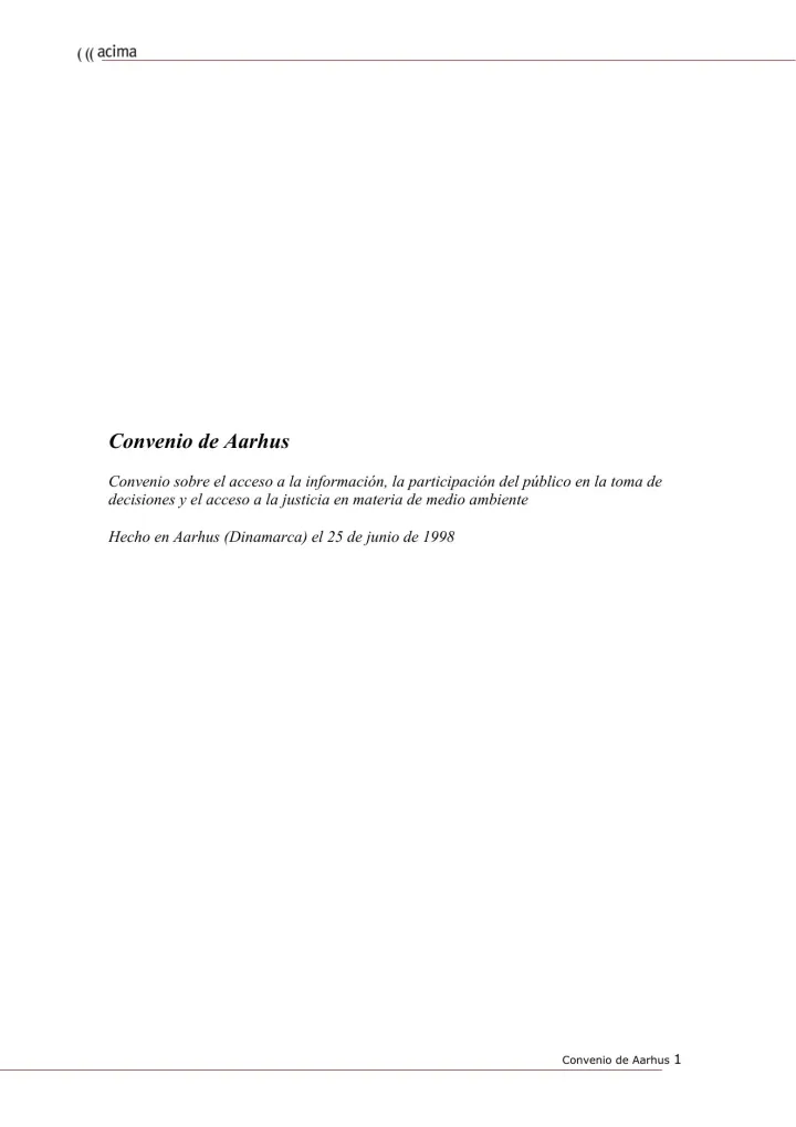 Portada de Convenio de Aarhus sobre el acceso a la información, la participación del público en la toma de decisiones y el acceso a la justicia en materia de medio ambiente