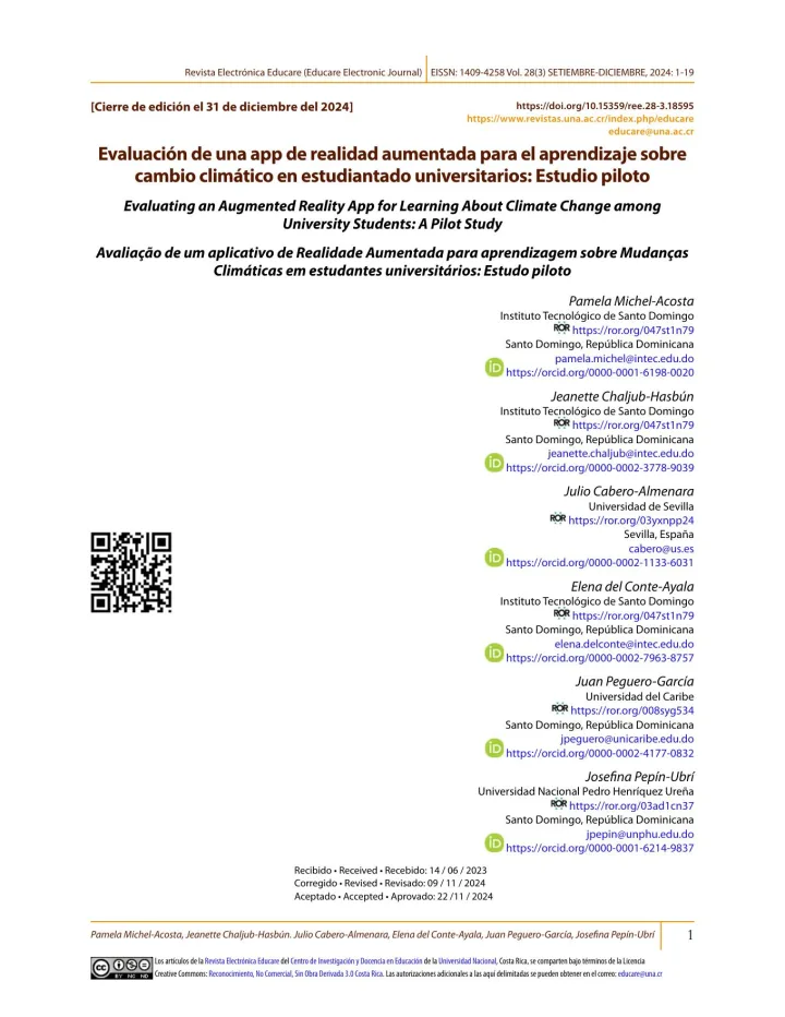 Portada de Evaluación de una app de realidad aumentada para el aprendizaje sobre cambio climático en estudiantado universitarios: Estudio piloto