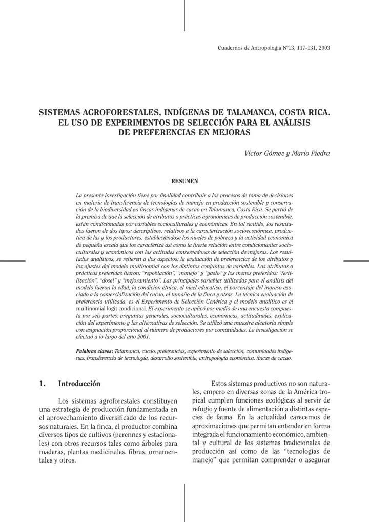Portada de Sistemas agroforestales indígenas de Talamanca, Costa Rica. El uso de experimentos de selección para el análisis de preferencias en mejoras