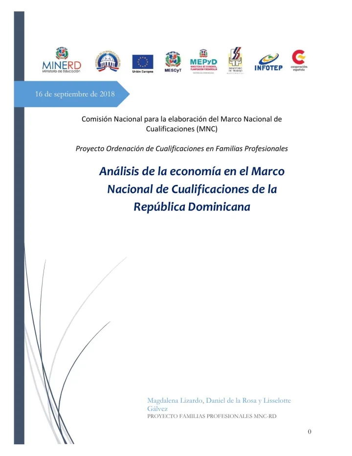 Portada de Análisis de la economía en el Marco Nacional de Cualificaciones de la República Dominicana: Producto 1