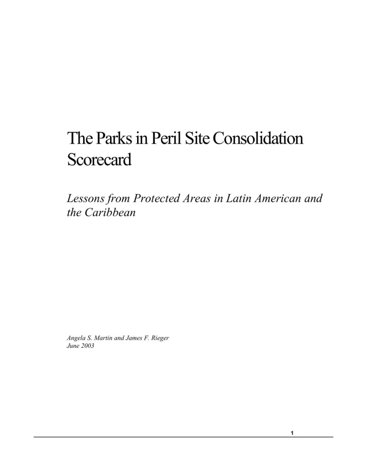 Portada de The Parks in Peril Site Consolidation Scorecard: Lessons from Protected Areas in Latin American and the Caribbean