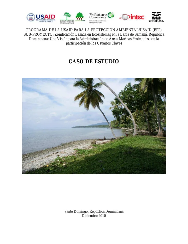 Portada de Zonificación Basada en Ecosistemas en la Bahía de Samaná, República Dominicana: Una Visión para la Administración de Áreas Marinas Protegidas con la participación de los Usuarios Claves